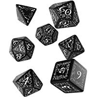 Q Workshop Elvish Black &amp- White RPG Ornamented Dice Set 7 Polyhedral Pieces